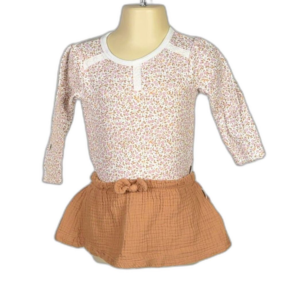 Rabbit and Bear Toddler Kids Floral Bodysuit Outfit w/ Brown Skort Size 18M